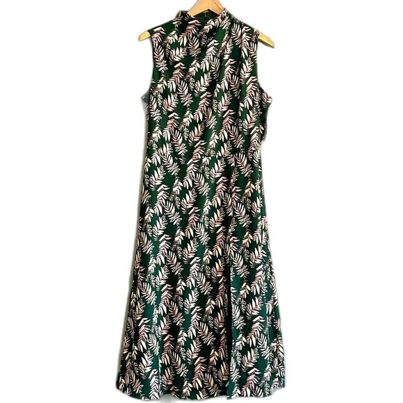 NWT Alexia Admor Veronica Dress Sz 12 Midi Mock Neck ALine Sleeveless Green Palm - Picture 2 of 10
